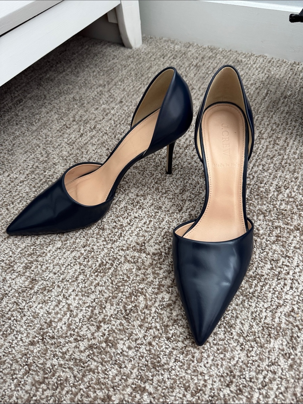 J. Crew Navy Leather Pointed D'Orsay Pumps - Picture 2 of 5